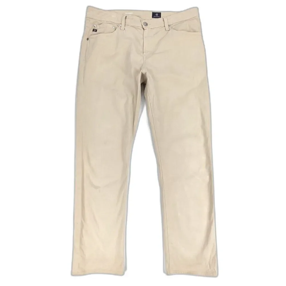 ADRIANO GOLDSCHMIED Everett Slim Straight Sueded Jeans Khaki Beige Mens 34 x 31
